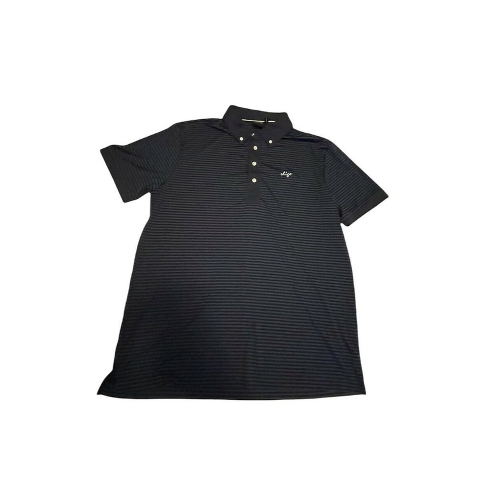 Sligo Men's Golf Polo Navy Blue Stripe Large NWOT 4 Button, Button Down Collar